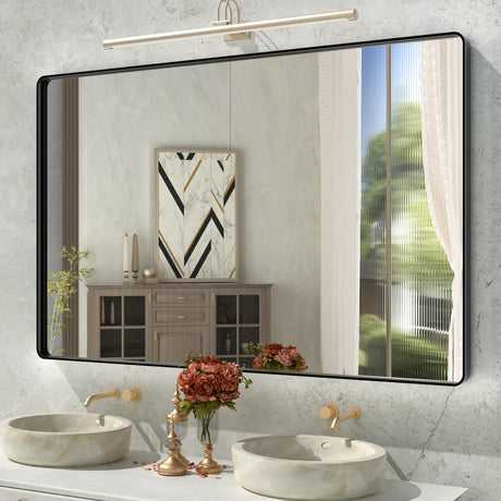 ISTRIPMF Bathroom Mirror Black,55x36 Inch Large Matte Black Bathroom Vanity Mirror,Rectangle Black Metal Framed Mirror for Wall,Anti-Rust,Shatter-Proof (Horizontal/Vertical) ISTRIPMF