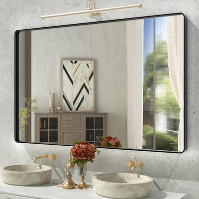 ISTRIPMF Bathroom Mirror Black,55x36 Inch Large Matte Black Bathroom Vanity Mirror,Rectangle Black Metal Framed Mirror for Wall,Anti-Rust,Shatter-Proof (Horizontal/Vertical)