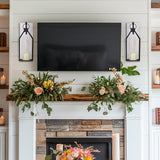 Staymoment Candle Sconces Wall Decor Set of 2: Farmhouse Wood Candle Holder - Indoor Black Metal Lantern Decorations for Living Room Front Porch Yard, Washwhite Staymoment