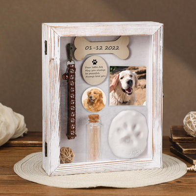 Colingmill Pet Memorial Shadow Box for Dog Cat with Wood Frame Small Bottle Pin Pet Print Kit Wood Frame Urn Ashes Display Case for Loss Dog Remembrance Memory Keepsake (Retro Colors,6.8 x 8.8 Inch)