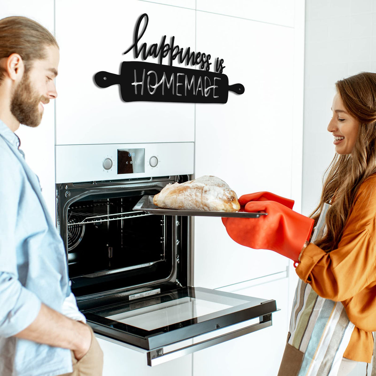 Funrous Kitchen Wall Art Decor Happiness Is Homemade Metal Sign Black Rustic Farmhouse Kitchen Decor Hanging Decorative Signs and Plaques for Home Dining Garden Room 13.8 x 6.3 Inch Funrous