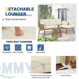 EROMMY 3 Piece Patio Furniture Set, L-Shaped Sectional Conversation Sofa Set with Thick Cushions and Toughened Glass Coffee Table for Backyard Balcony Garden Porch, White EROMMY