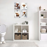 Framed Bathroom Decor Wall Art,Funny Highland Cow in Bathroom,Rustic Farmhouse Bathroom Wall Art,Funny Bathroom Wall Decor Signs,Cute Animal Art Prints for Bathroom(Framed,8x10inx4pcs) TWNSLLA