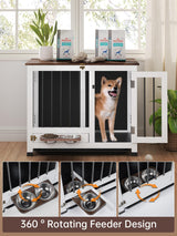 OtterOasis Dog Crate Furniture, Dog Kennel Indoor Foldable and Portable, Sturdy Wooden Dog Crate End Table Easy Assembly with 360° Rotating Feeder and Detachable Tray for Small Dogs, Medium Dogs OtterOasis