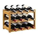 VASMIA Bamboo Wine Rack, Sturdy and Durable Wine Storage Cabinet Shelf, Wine Racks Countertop for Pantry,Kitchen,3-Tier 12 Bottles Wine Rack Natural VASMIA