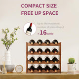 WUTALOTAT Wine Rack Storage,Bamboo Wine Racks Cabinet Shelf,4-Tier 16 Bottles Freestanding Wine Bottle Holder for Basement,Kitchen,Countertop WUTALOTAT