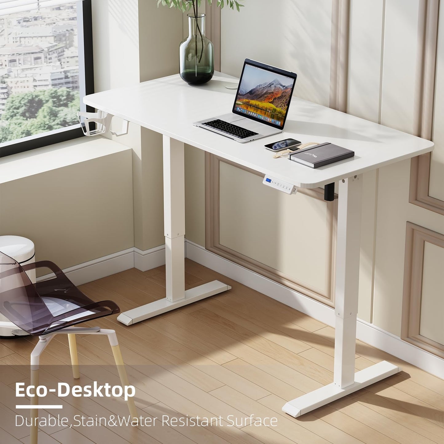 Juyancao Height Adjustable Desk Electronic Standing Desk for Home Office White (55 Inch) - WoodArtSupply