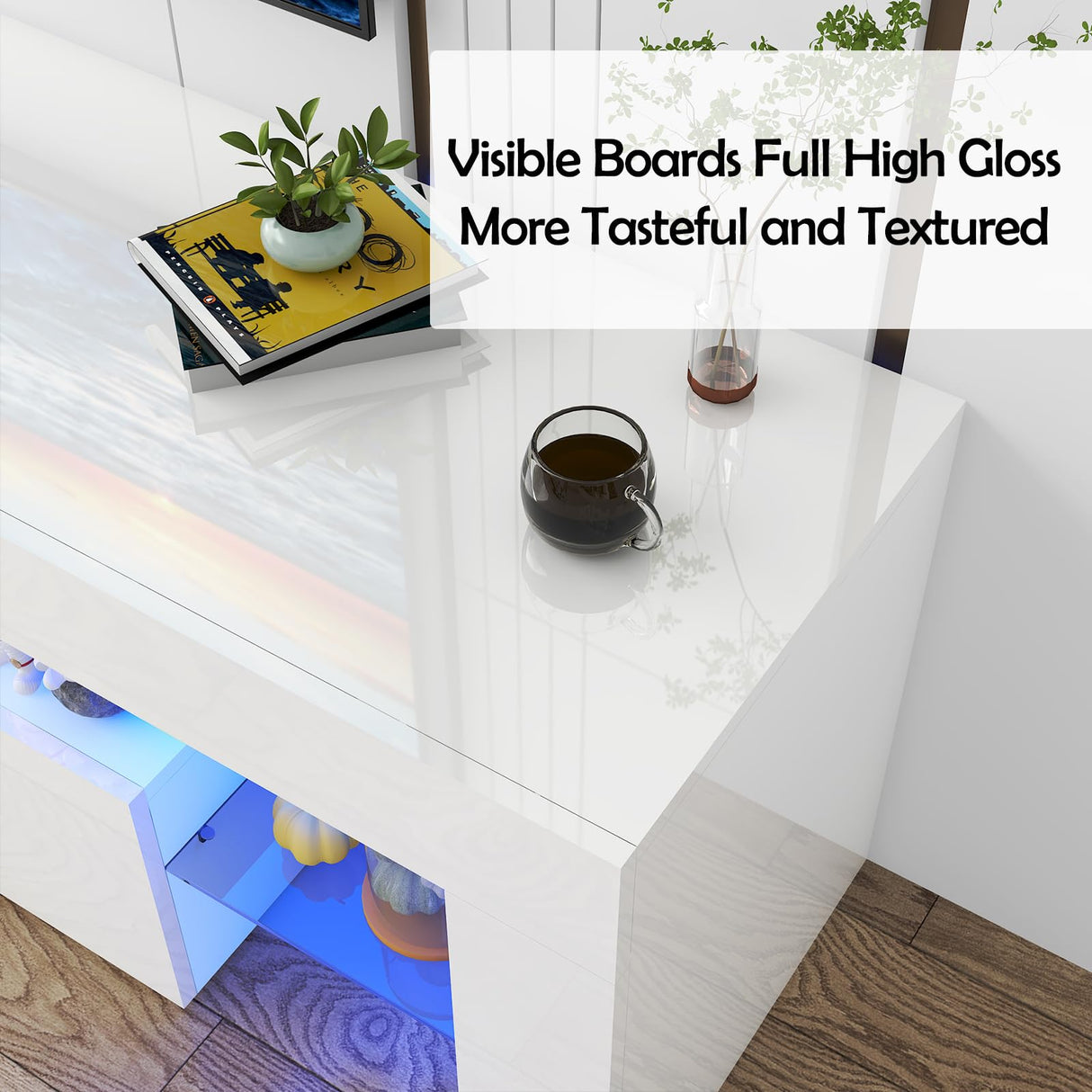 Vinctik 6&Fox LED TV White Stand for 55/60/65inch TV,Modern Entertainment Center with 2 Storage Drawers and LED Light, High Glossy TV Console,TV Table Media Furniture (63inch, White 1) Vinctik 6&Fox