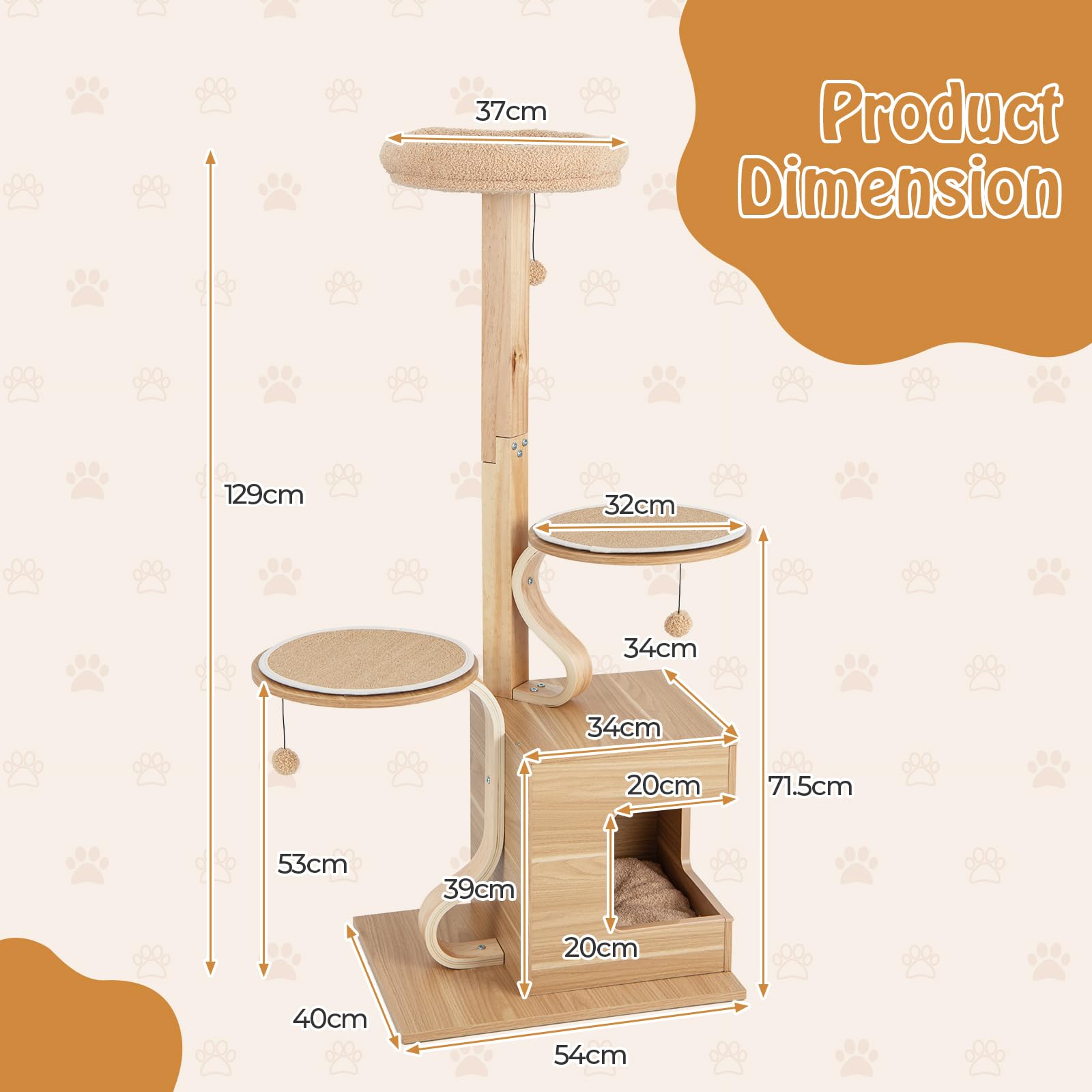 PETSITE 51 Inches Cat Tree, Modern Wooden Cat Tower with Plush Padded Top Perch, Cat Condo with Soft Pad, Dangling Balls, Multi-Level Cat Tree Tower for Indoor Cats Large Adult - WoodArtSupply