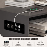 Glass Coffee Tables for Living Room, Grey Mid Century Modern Coffee Table with Storage, Smart Led Light Wood Coffee Table（Grey） HWB