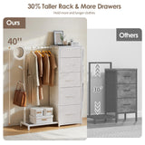 Luxspire Dresser with Hanging Rack, Reversible Dresser for Bedroom with 5 Fabric Drawers & 3 Coat Racks & Side Pockets Small Dressers with Clothes Racks, White Luxspire