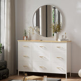 VASICAR Wide TV Stand Modern TV Console, 9 Drawers Dresser for Bedroom, Fabric Storage Cabinet, Chest of Drawers for Closet, Nursery, Living Room（White） VASICAR