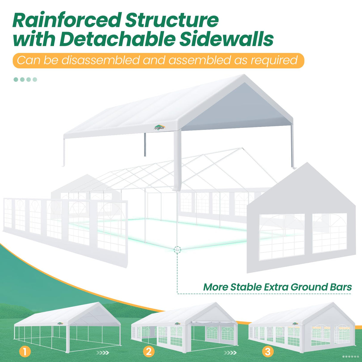 COBIZI Party Tents 20x40 Heavy Duty Waterproof, 20x40 Party Tent with 8 Removable Sidewalls & 4 Built-in Sandbag, Outdoor Wedding Large Tent, UV 50+, White COBIZI