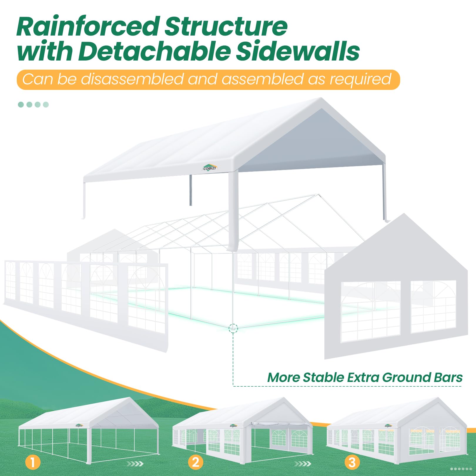 COBIZI Party Tent 20x40 Heavy Duty Waterproof, 20x40 Tent with 8 Removable Sidewalls & 4 Built-in Sandbag, Commercial Wedding Large Tent, UV 50+, White - WoodArtSupply