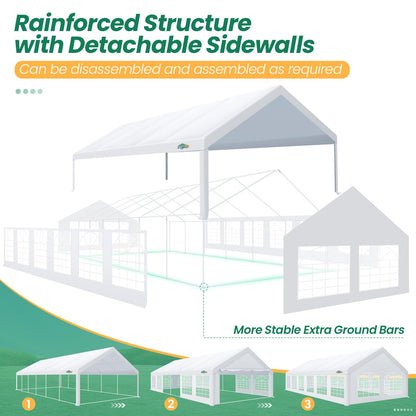 COBIZI Party Tent 20x40 Heavy Duty Waterproof, 20x40 Tent with 8 Removable Sidewalls & 4 Built-in Sandbag, Commercial Wedding Large Tent, UV 50+, White - WoodArtSupply
