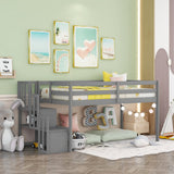 Bellemave Twin Low Loft Bed with Storage Staircase - Stylish Gray Frame for Kids and Teens Bellemave