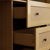 Homsee 6-Door Wardrobe Armoire Closet, Large Bedroom Cabinet Armoire with Rattan Doors, 2 Drawers, Hanging Bars & 7 Shelves, Light Brown Homsee