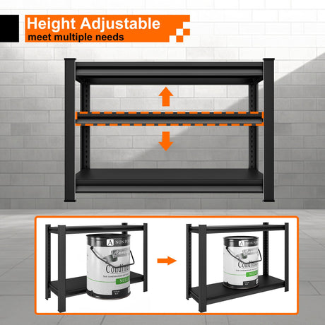 Huhaneon Heavy Duty Garage Shelves - 40''W 1,500Lbs Metal Adjustable Storage Shelving Rack Units for Warehouse Kitchen Pantry Basement 3 Tier Black 39.3" W x 15.7" D x 36" H Huhaneon