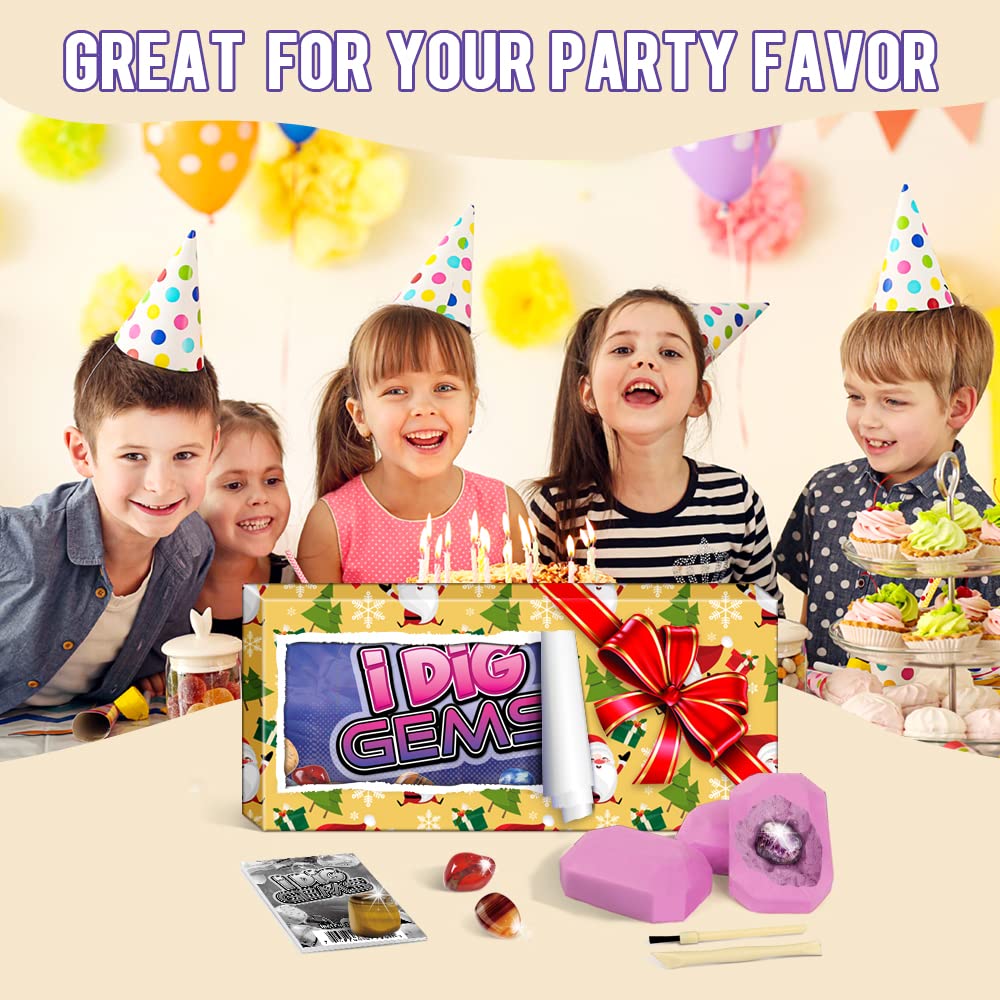 Byncceh Gemstone Dig Kit - Dig up 12 Real Gems, Mineral & Rock Collection Gemstones and Crystals Excavation Kit for Kids STEM Toys Science Educational Birthday Gifts for Boys & Girls Byncceh