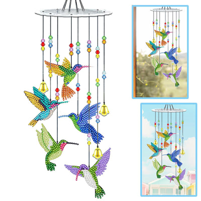 JeCuiK Hummingbird Diamond Painting Wind Chimes Double Side DIY Diamond Art Kits for Adults Diamond Painting Kits Wind Chimes 3D Diamond Art Suncatchers Hanging Ornament Crafts for Garden Decor