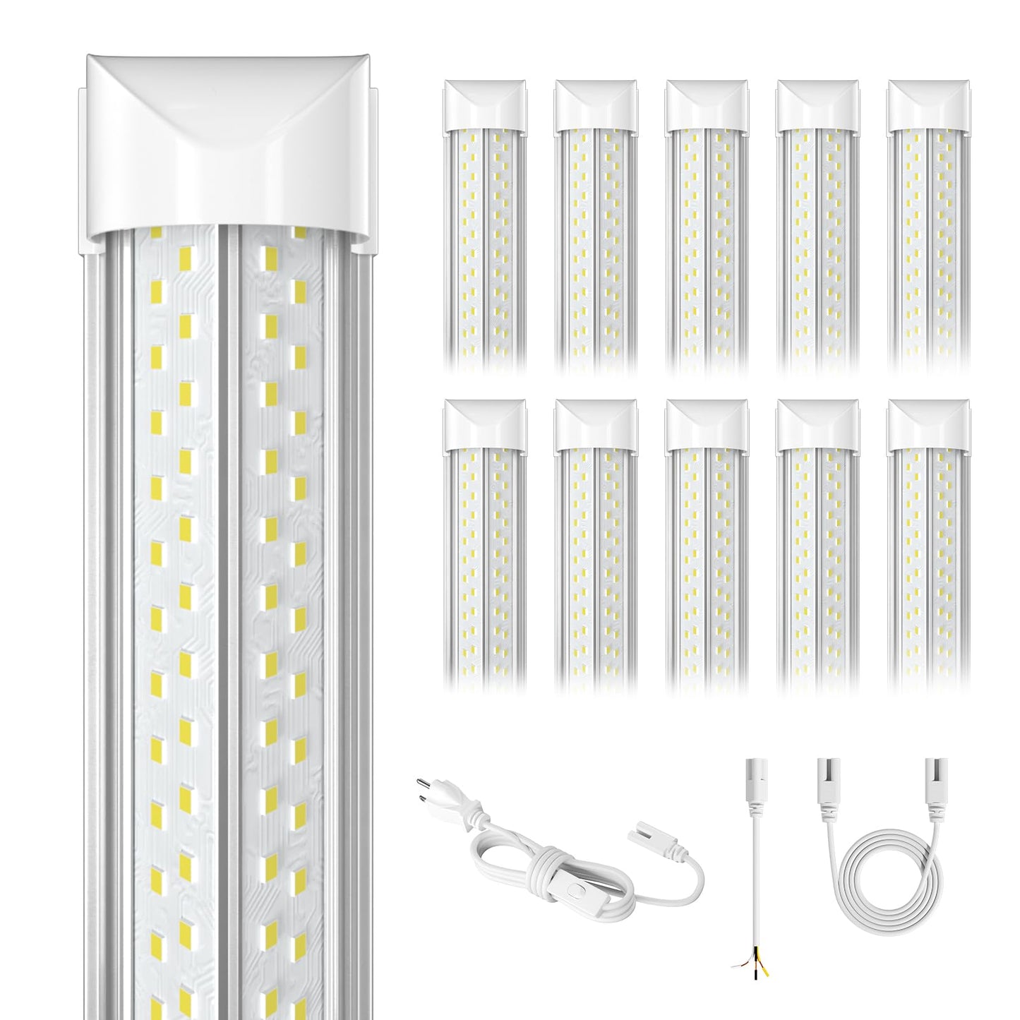 ELEKICO 8FT LED Shop Light, Super Bright 100W Shop Lights, 15000LM 5000K 8 Foot Led Lights, Linkable 96" LED Shop Lights Lighting for Garage with Plug, V Shape T8 8' Led Light Fixtures 10 Pac - WoodArtSupply