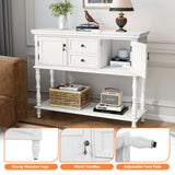 ARTPOWER Console Table with 2 Drawers, Retro Entryway Table with 2 Door Cabinets and Open Storage Shelf, Narrow Long Sofa Table, Behind Couch Table for Living Room, Foyer and Hallway, Antique White ARTPOWER