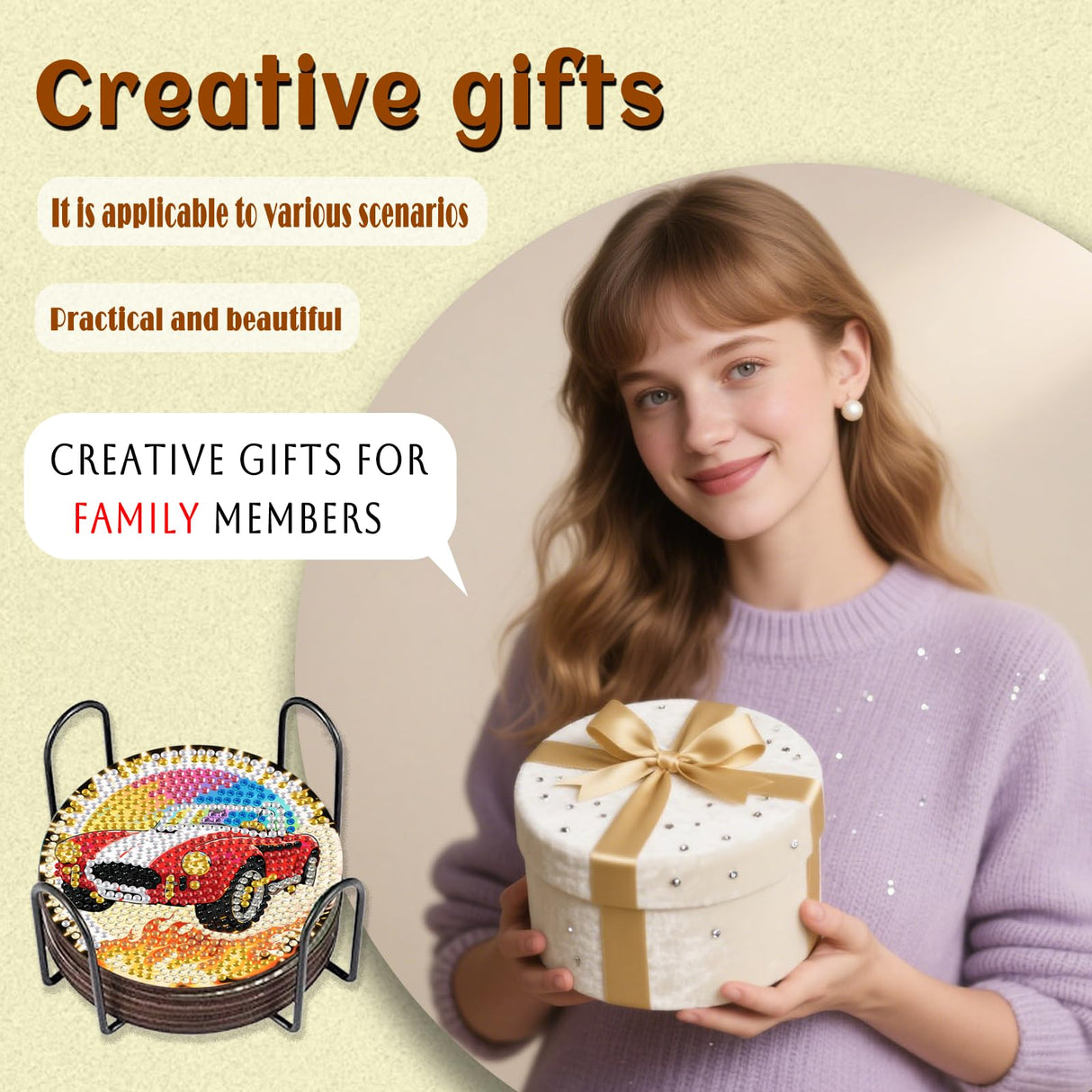 DOTZSO 8 Pcs Sports Car Diamond Art Coaster Kits with Holder,Diamond Painting Coasters for Adults Beginners,Party Home Decor Abstract,Fun Gifts for Women DOTZSO