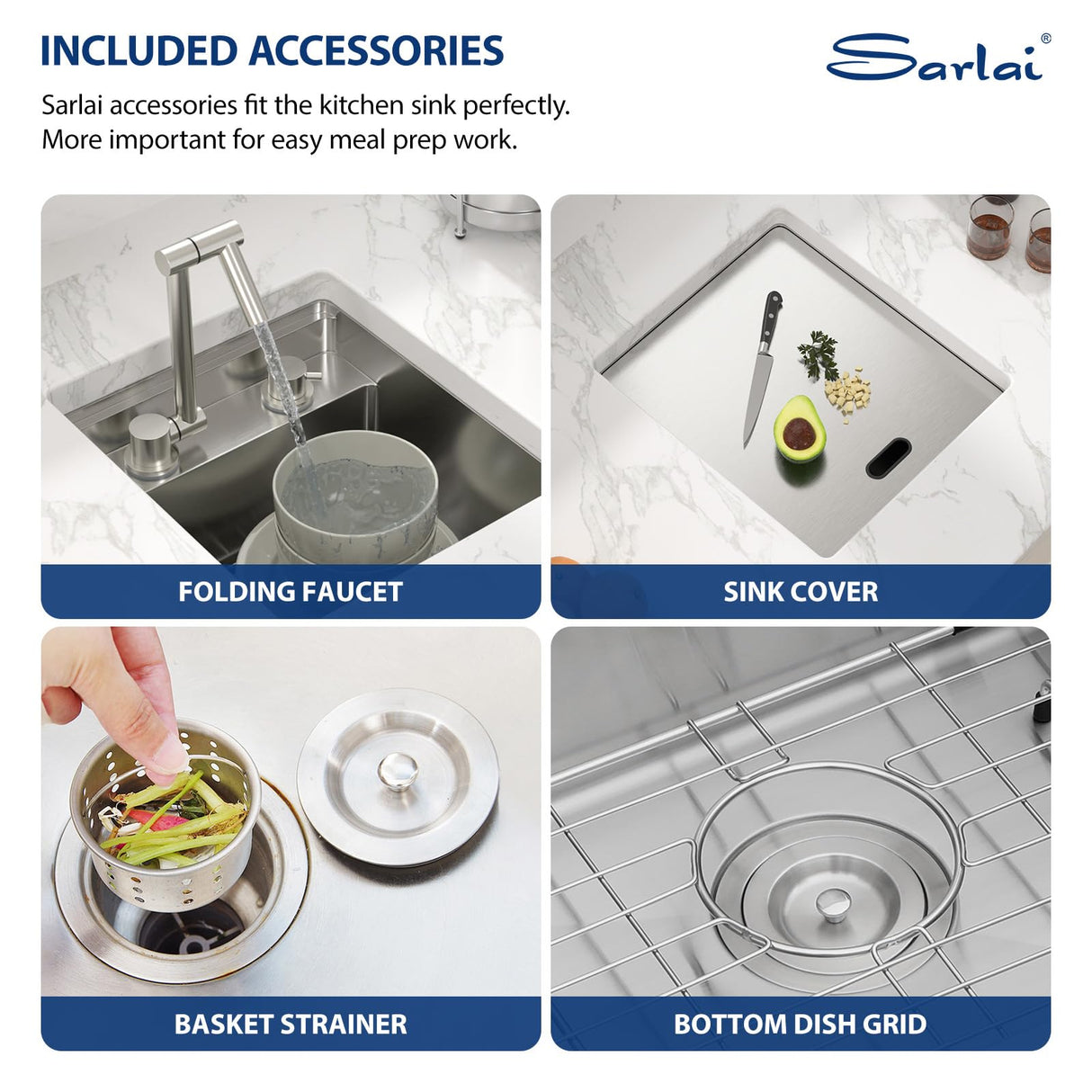 Sarlai Outdoor Sink, 15x17 Inch Undermount Kitchen Sink Workstation with Foldable Faucet Bar Prep Sink Single Bowl Kitchen Sinks 16 Gauge Stainless Steel Sink with Cover,BBQ Sink Outside Sarlai