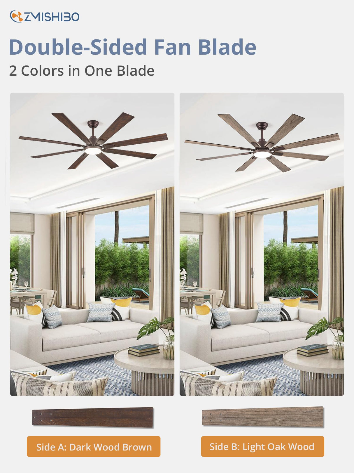 ZMISHIBO 72 inch Oil Rubbed Bronze Ceiling Fans with Lights and Remote, Indoor/Outdoor Farmhouse Ceiling Fan for Living Room Patio, 6 Speed Reversible Quiet DC Motor, 3CCT, Dual Finish Blades ZMISHIBO