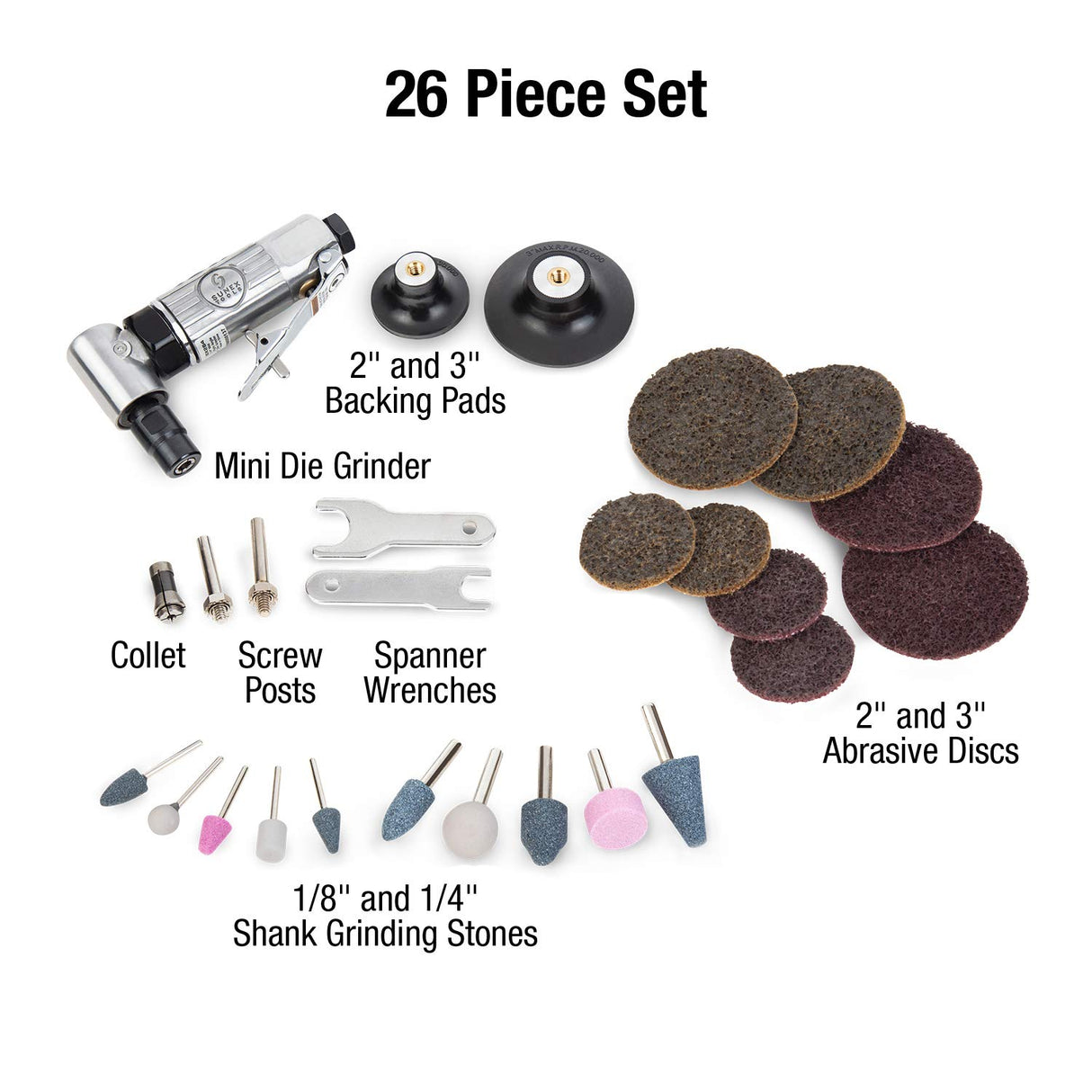 SUNEX TOOLS SX264K, 1/4 Inch Drive Mini Right Angle Air Die Grinder Kit with Speed Regulator, Safety Throttle, Ball Bearing Construction, and Storage Case, 20000 RPM Sunex Tools