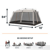 Bushnell Screenhouse with Instant Setup Technology | 14' x 10' Large Size with Extended Eaves Poles to Maximize Space For Camping & Hiking, For 8 Person Bushnell