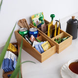 HTB 4-Section Snack Organizer with Removable Dividers for Kitchen, Cabinet, Office, Countertop, 2 Pack Bamboo Pantry Storage Organization for Spice Packets, Seasoning Pouches, Coffee Pods HTB