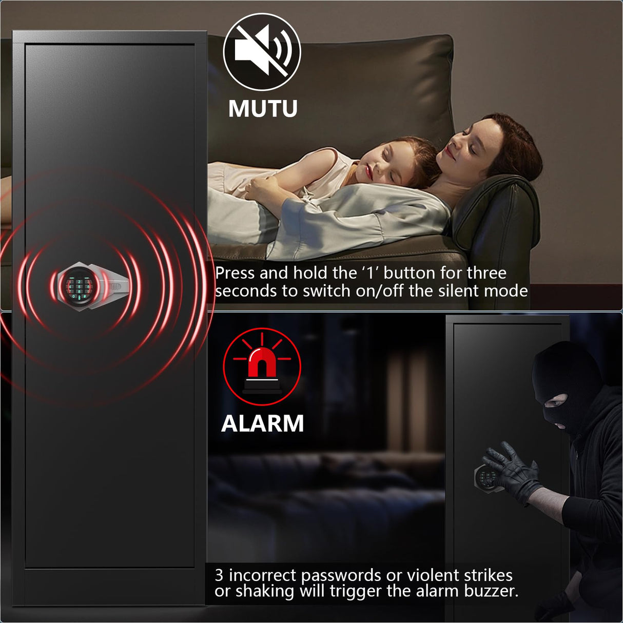 HEANVO 10-12 Gun Safe for Rifles and Pistols, Rifle Safes for Home, Digital Locking Gun Cabinet, Shotgun Safe with Dual Alarm System, Large Rifle Cabinet with Removable Shelf HEANVO