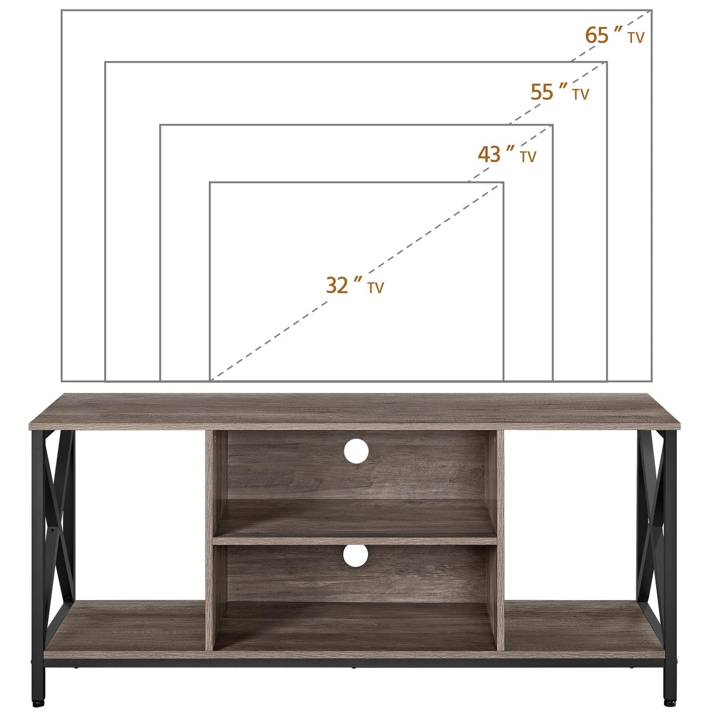 Yaheetech TV Stand for 65 Inch TV, 55'' Wide Entertainment Center TV Console with Open Storage Shelves for Living Room, TV Table for Home with Metal Support, Taupe Wood