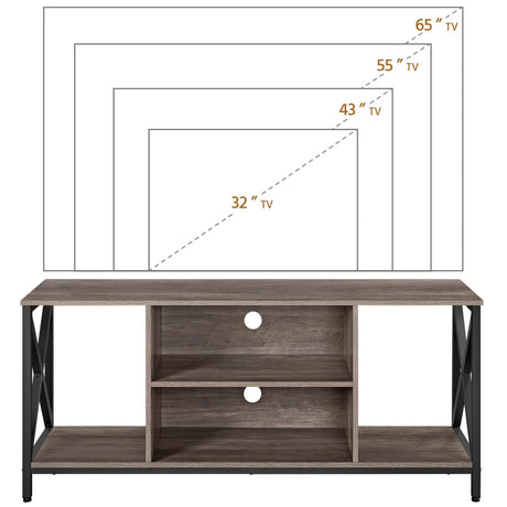 Yaheetech TV Stand for 65 Inch TV, 55'' Wide Entertainment Center TV Console with Open Storage Shelves for Living Room, TV Table for Home with Metal Support, Taupe Wood Yaheetech