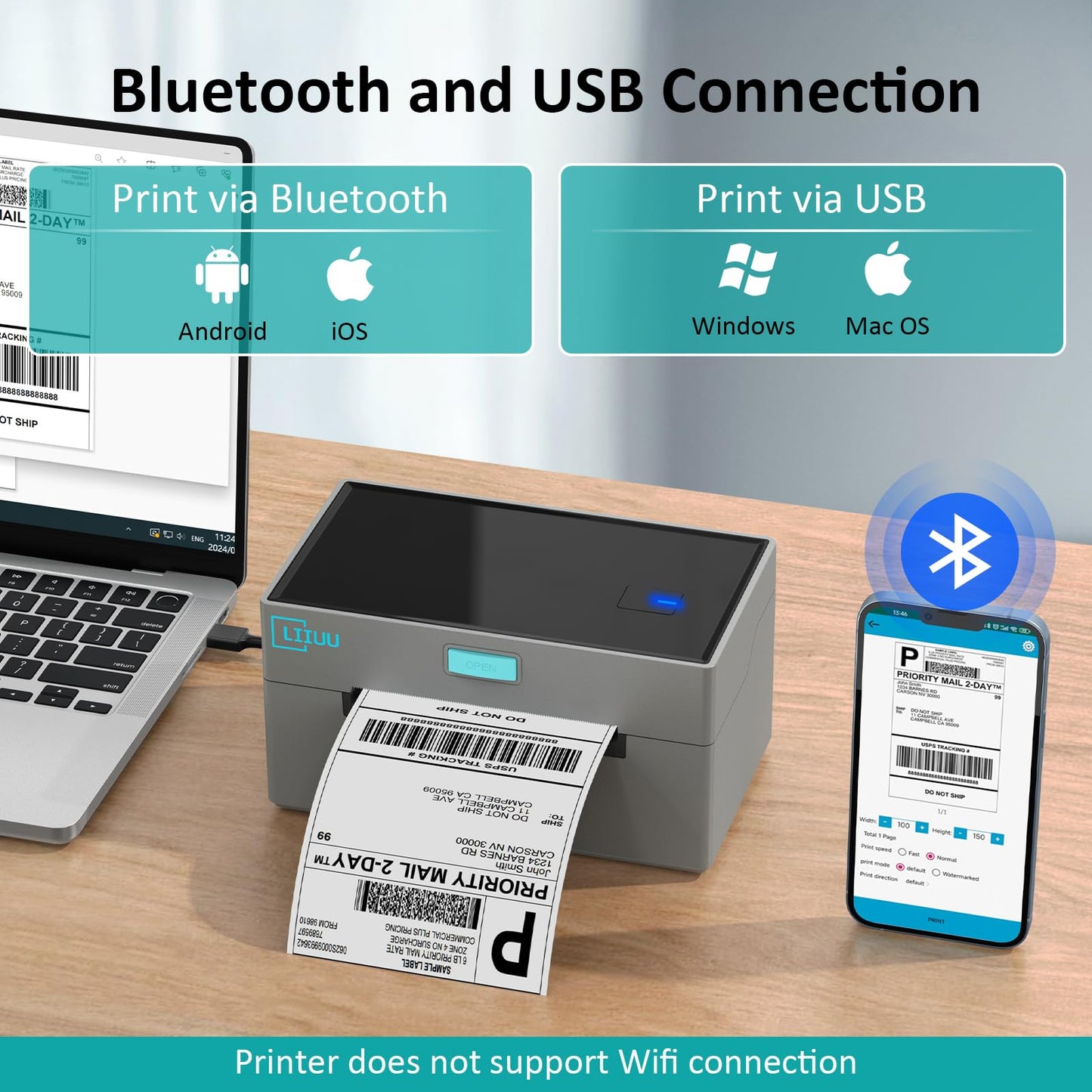 LIIUU Thermal Shipping Label Printer Bluetooth, 4x6 Label Printer for Shipping Packages, Support iOS, iPhone, iPad, Android, Mac and Windows, Widely Used for Amazon, Ebay, Shopify, Etsy, USPS,UPS