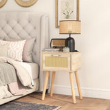 YMYNY Nightstand Set of 2, End Table, Small Bedside Table, Handmade Rattan Decorated Drawer, Solid Wood Legs, Modern Side Table for Bedroom and Small Spaces, Natural UHST010N-2 YMYNY