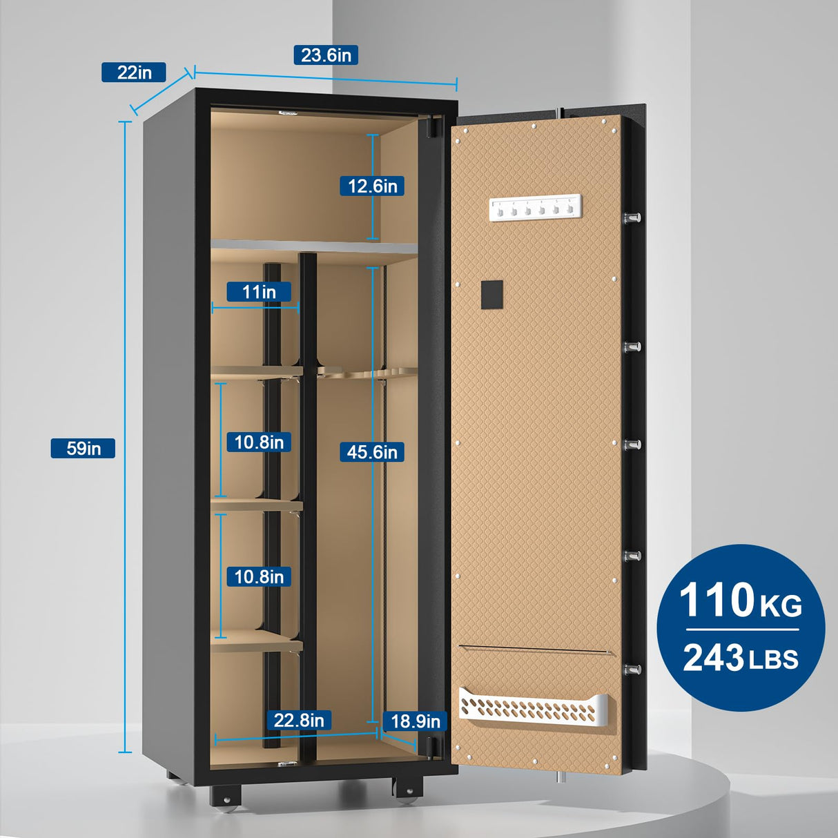 TIGERKING【𝟐𝟒𝟑 𝐋𝐁𝐒】 𝑯𝒆𝒂𝒗𝒚 𝑫𝒖𝒕𝒚 6-8 Gun Safe, Large Gun Safes for Home Rifle and Pistol, Gun Cabinets for Rifles and Shotguns with 3 Removable Shelf TIGERKING