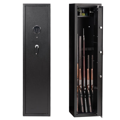 Gaderth 5-6 Rifle Gun Safe, Large Rifle g-Un Security Cabinet with Quick Access Keypad ＆ Optics Cut, Comes with Pistol Lock Box & Removable Shelf, 2 Keys for Home Office (Black)