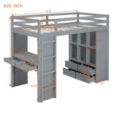 Harper & Bright Designs Twin Size Loft Bed with Desk & Storage Shelves, Wood Loft Bed Twin Size with LED Lights, Hight Loft Bed Frame for Kids,Boys,Girls,Teens, Gray Harper & Bright Designs