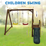 POPUQUEEN Kids Swing Set Outdoor and Slide - Sturdy Solid Wood Swing Frame with Climbing Ladder - Natural POPUQUEEN