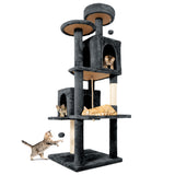 TSCOMON 58.5inch Large Cat Tree Tower Condo for Indoor Cats, Soft Plush Multi-Level Climbing Tree Cat House with 1 360° Rotating Cat Cave, Scratching Post, More Entrance/Exit, Sisal Rope, Grey Black TSCOMON
