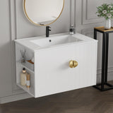 Findepot 30 Inch Floating Vanity Bathroom with Sink, White Bathroom Vanity Cabinet Combo with Ceramics Sink Top, Soft Close Cabinet Door & Open Storage Left Shelf, Modern Wall Mounted Vanity Findepot