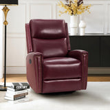 HULALA HOME Genuine Leather Swivel Rocker Recliner, Manual Glider Recliner Chair with Footrest & Adjustable Backrest, Modern Home Theater Lounge Sofa Armchair for Bedroom Living Room, Burgundy HULALA HOME