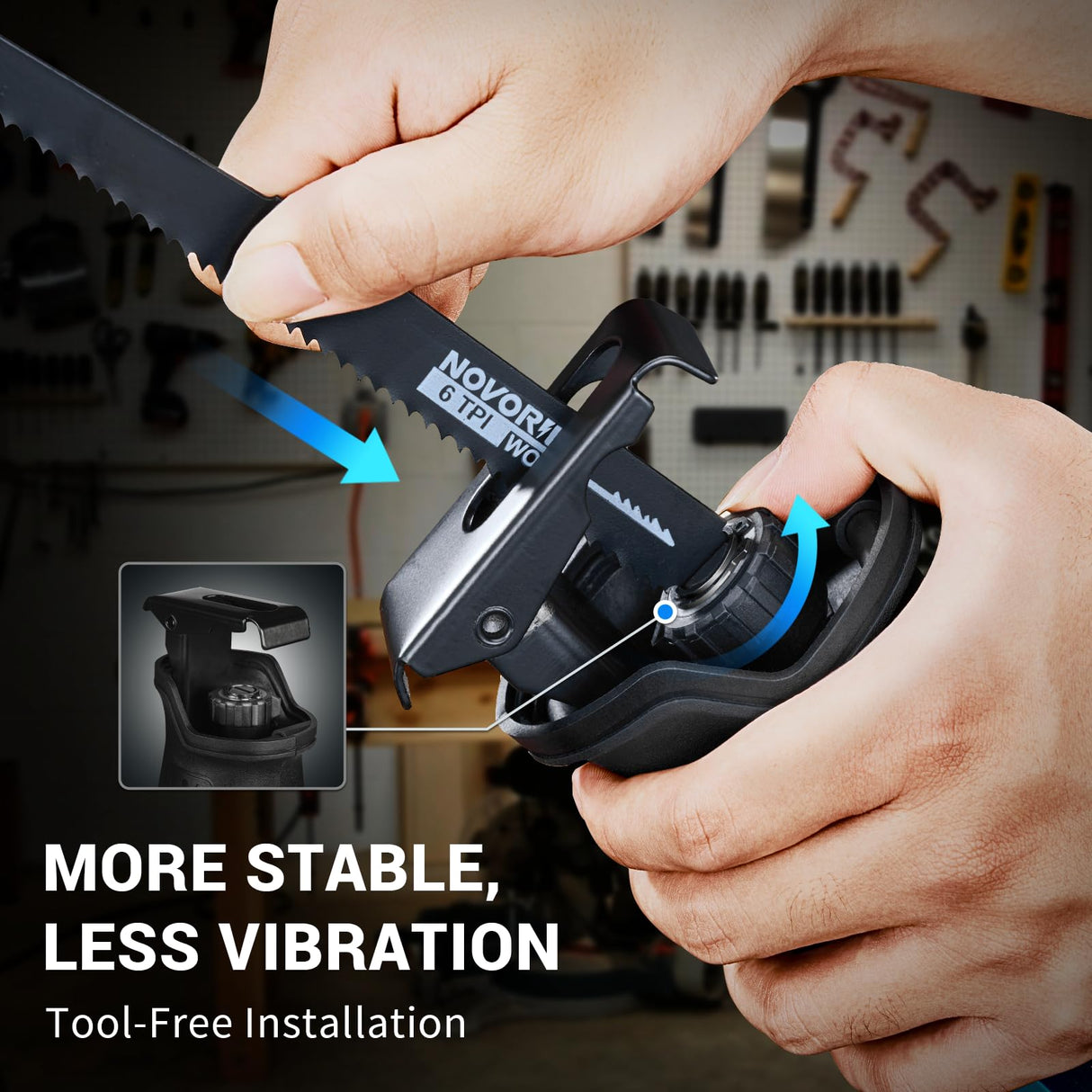 NOVORIK 20V Cordless Reciprocating Saw, 3000 SPM, 22mm Stroke, 2 x 4.0Ah Battery, 8 Saw Blades for Wood, Metal, PVC Cutting novorik