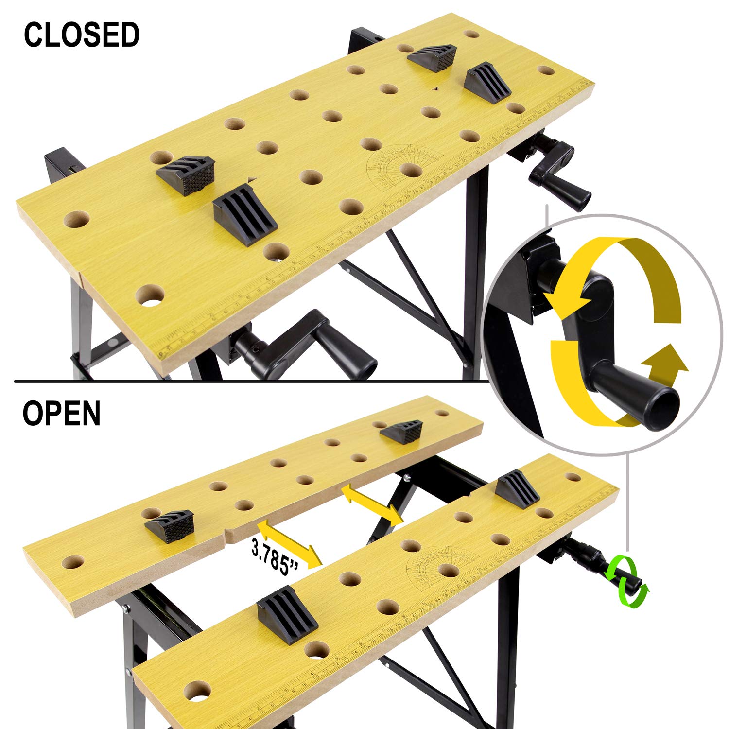 Work-It! Portable Workbench, Folding Carpenter Saw Table with Adjustable Clamps - Easy to Transport with Heavy-Duty Steel Frame, 150 Lbs Capacity - WoodArtSupply