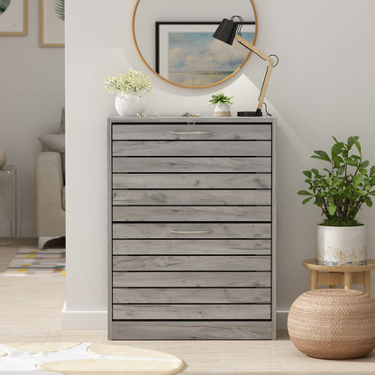 AIEGLE Shoe Storage Cabinet with 2 Flip Drawers for Entryway, Freestanding Shoe Rack Shoe Organiazer with Louver Drawers, Grey Wood (22.4" W x 9.4" D x 29.5" H)