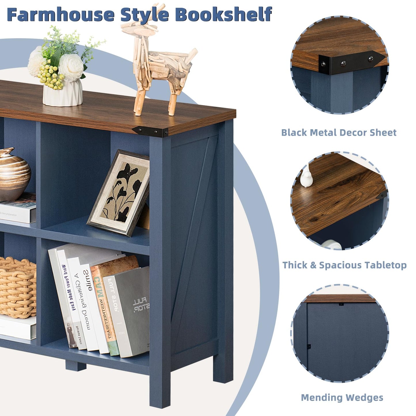 Joaxswe Rustic Navy Blue 6-Cube Bookcase & Storage Organizer - WoodArtSupply