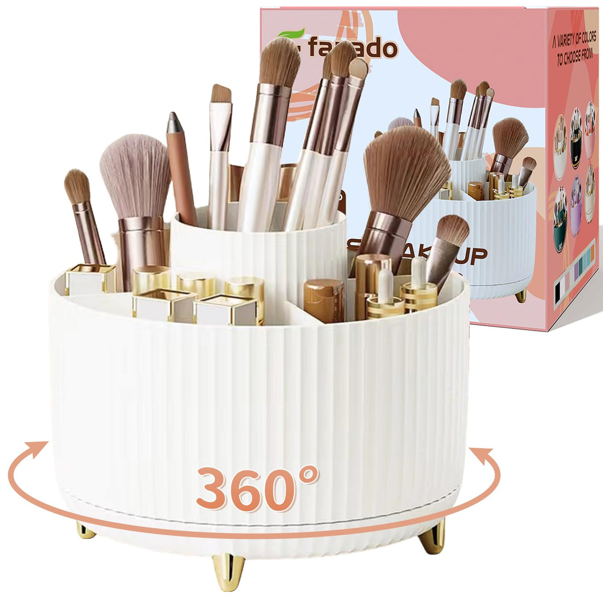 360° Rotate Makeup Brush Holder Organizer, Makeup Organizers Countertop, Makeup organization and Skincare Storage for Vanity, Desktop, Bathroom (White) fanado