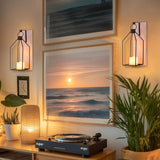 Staymoment Candle Sconces Wall Decor Set of 2: Farmhouse Wood Candle Holder - Indoor Black Metal Lantern Decorations for Living Room Front Porch Yard, Washwhite Staymoment